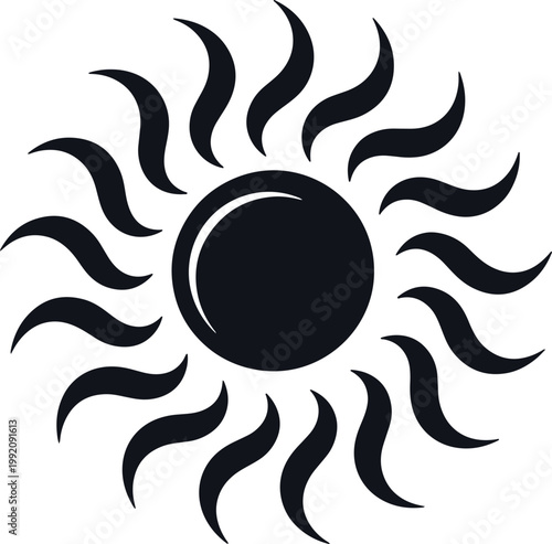 Stylized sun with wavy rays emanating outwards in black.