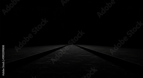 Conceptual image of absolute nothingness. Minimalist design featuring pure, unblemished blackness extending infinitely into the darkness, design, shadow, infinite