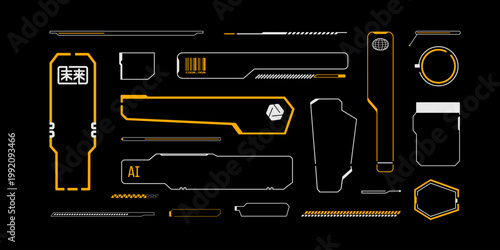 Futuristic frame banners in cyberpunk style and sci-fi HUD frames, abstract ui elements, download bar, etc in techno style - editable vector template for digital design