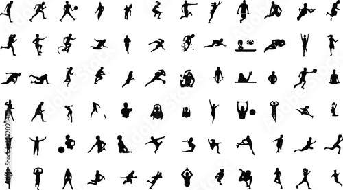 100 Sports Silhouette Icon Set  Comprehensive Athletic Activity Grid Collection