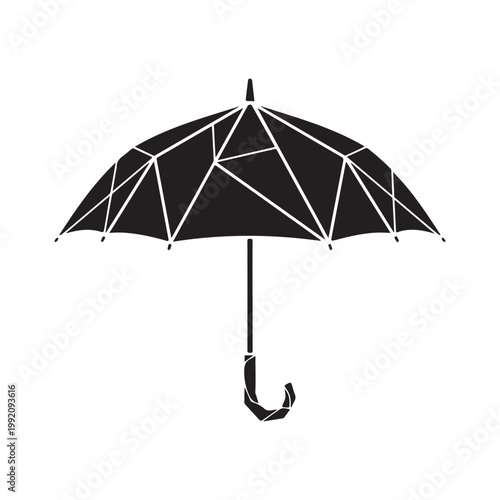 Stylized black geometric umbrella vector illustration with polygonal pattern for weather and protection concepts