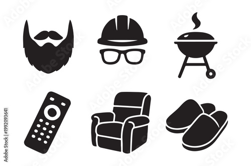 Icons representing a relaxed lifestyle beard grilling comfort and leisure