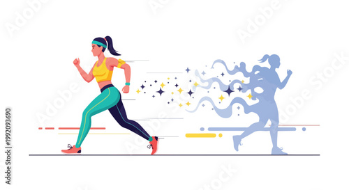 Healthy woman jogging outdoors in a park during daytime with a playful dog running alongside her for exercise and fun