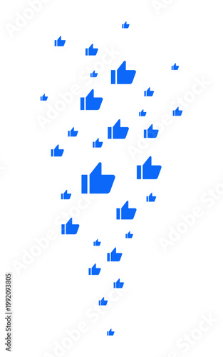 Floating like icons illustration social media thumbs up reaction concept blue symbols falling in air digital engagement feedback pattern for app interface web design communication