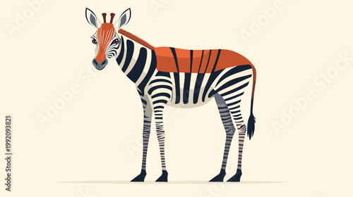 Graphic image of a zebra with orange and black stripes. Standing animal illustration