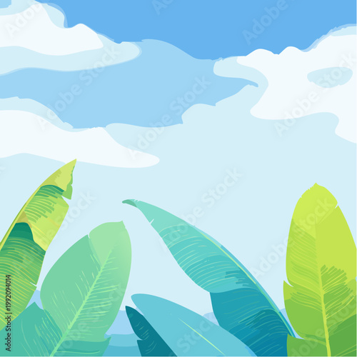 green leaves on blue background