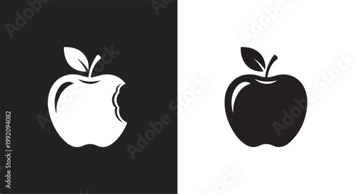 Minimalist black and white apple logo icon with a simple and clean design on contrasting backgrounds