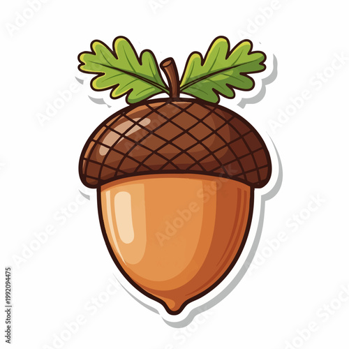 Vibrant Acorn Sticker with Green Leaves