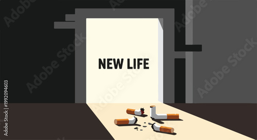 Open door with the words new life written on it, symbolizing new beginnings and fresh starts in life