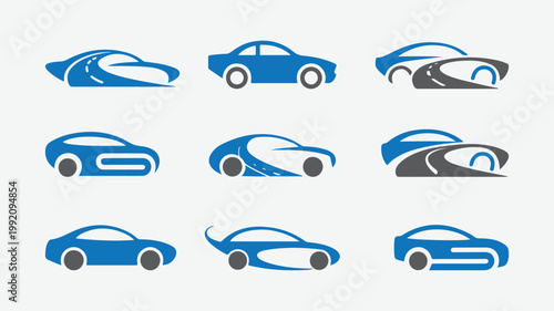 Modern Car Icons Collection – Automotive and Transport Design Set