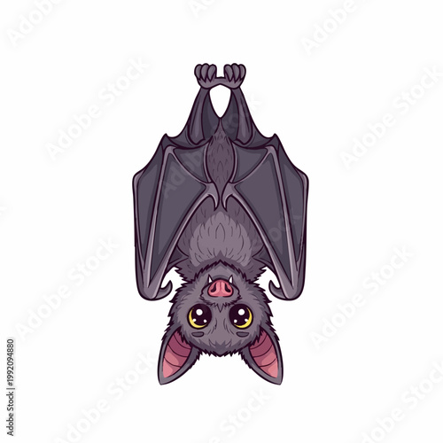 Cute cartoon bat hanging upside down