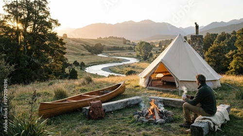 A serene outdoor escape with open landscape, natural textures, subtle adventure elements and restful composition, fresh air and soft sunlight creating a peaceful exploratory mood, ultra-realistic, no