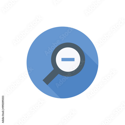 A magnifying glass icon with a minus sign on a blue circle | vector | eps 