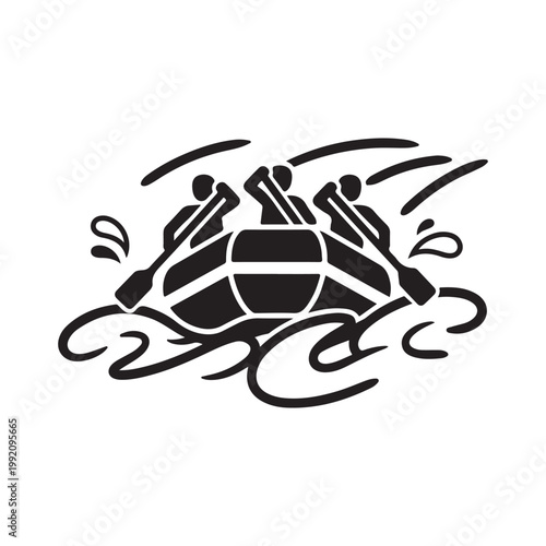 White water rafting icon with people paddling through splashing waves vector illustration for extreme sports