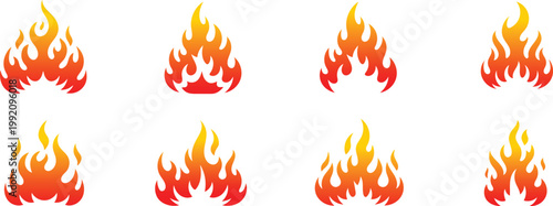 Colorful fire flame icon set with bright gradient burning shapes design