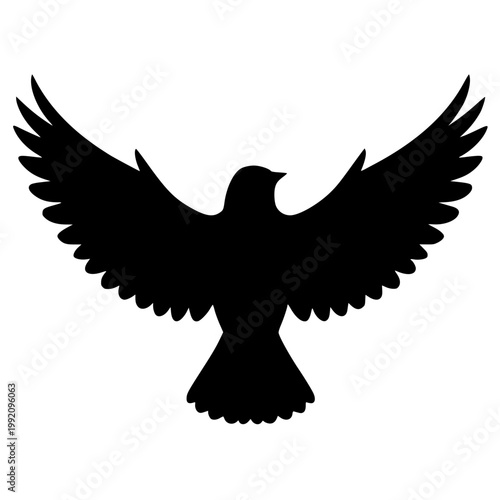 Majestic silhouette of a soaring bird with expansive wings spread wide in flight representing freedom and peace isolated on a clean white background for your creative design
