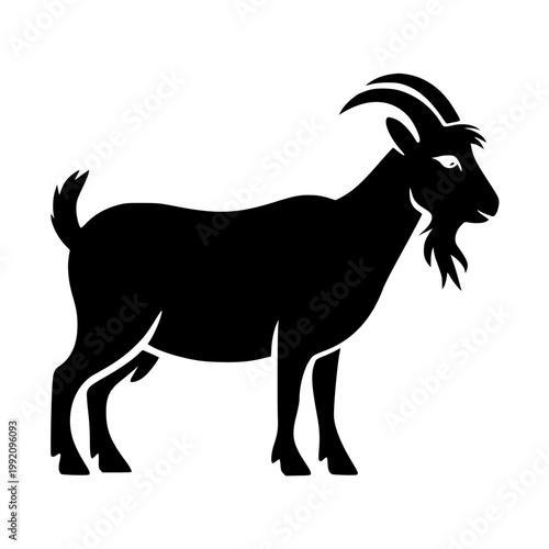 Minimalist vector graphic illustration of a majestic goat standing sideways showcasing a simple and clean design style suitable for branding logos or modern artistic farm animal icons