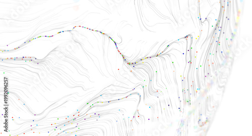 Photos Abstract artwork featuring flowing lines and scattered colorful dots, representi
