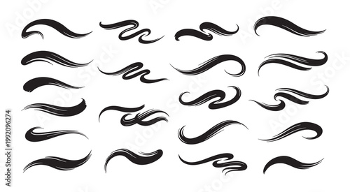 Abstract wave brush stroke elements set with smooth flowing line shapes