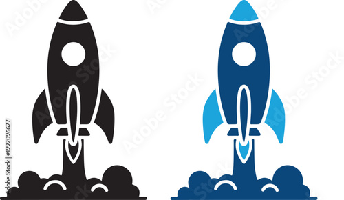Rocket launch startup business growth concept icon set with modern flat design