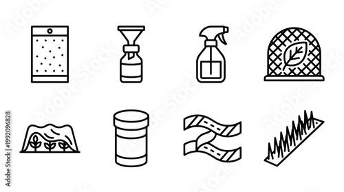 Set of vector outline icons depicting various objects and concepts