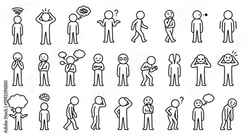 Stylized stick figure illustrations showcasing various human emotions and expressions