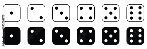 Game dice set isolated on transparent background. Set of dice in flat and linear design from one to six. Traditional game die with marked with different numbers of dots . vector illustration eps 10.