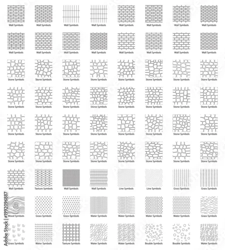 Obraz Architectural CAD Hatch Patterns Set seamless construction Material Symbols Floor Plan Texture Collection