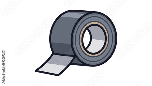 Modern flat vector icon illustration of a roll of silver duct tape isolated on a white background, ideal for DIY home repair, construction, hardware store branding, and maintenance projects.