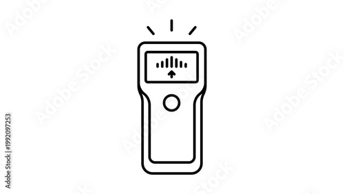 Stud Finder Editable Stroke Vector Icon. Minimalist black line illustration of a handheld electronic device for locating wall studs, beams, and joists. Professional tool icon for construction.