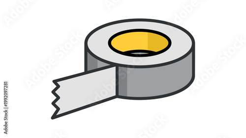 Cuadro en lienzo Modern flat vector icon illustration of a roll of silver duct tape with a torn piece, isolated on a white background