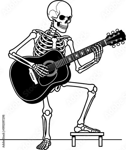 Skeleton Playing Acoustic Guitar Illustration Vector Silhouette Design Cricut Cut File EPS Graphic
