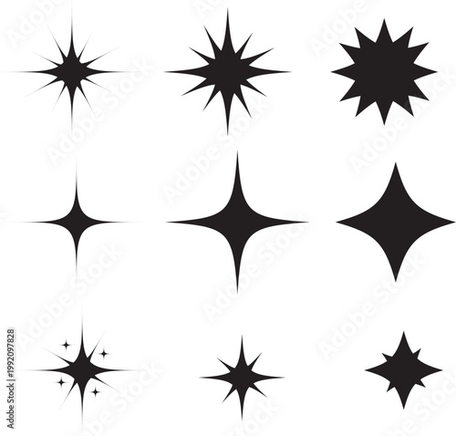 Black starburst shapes on white background explosion