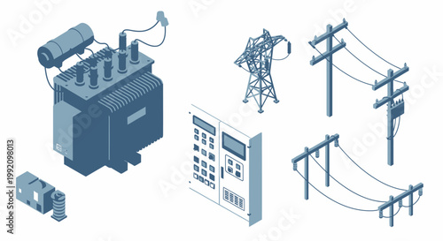 Isometric vector illustration set featuring 3d urban architecture icons like business offices and industrial factory buildings for a modern city real estate design plan