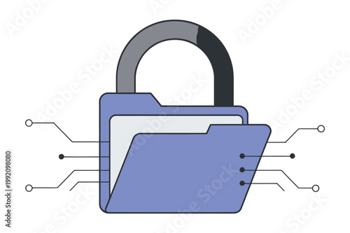 A graphic illustration of a padlock securing a digital file folder with circuit lines