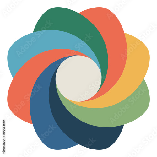 A colorful abstract graphic design with swirling shapes and vibrant hues