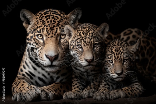 Portrait of a jaguar with its cubs