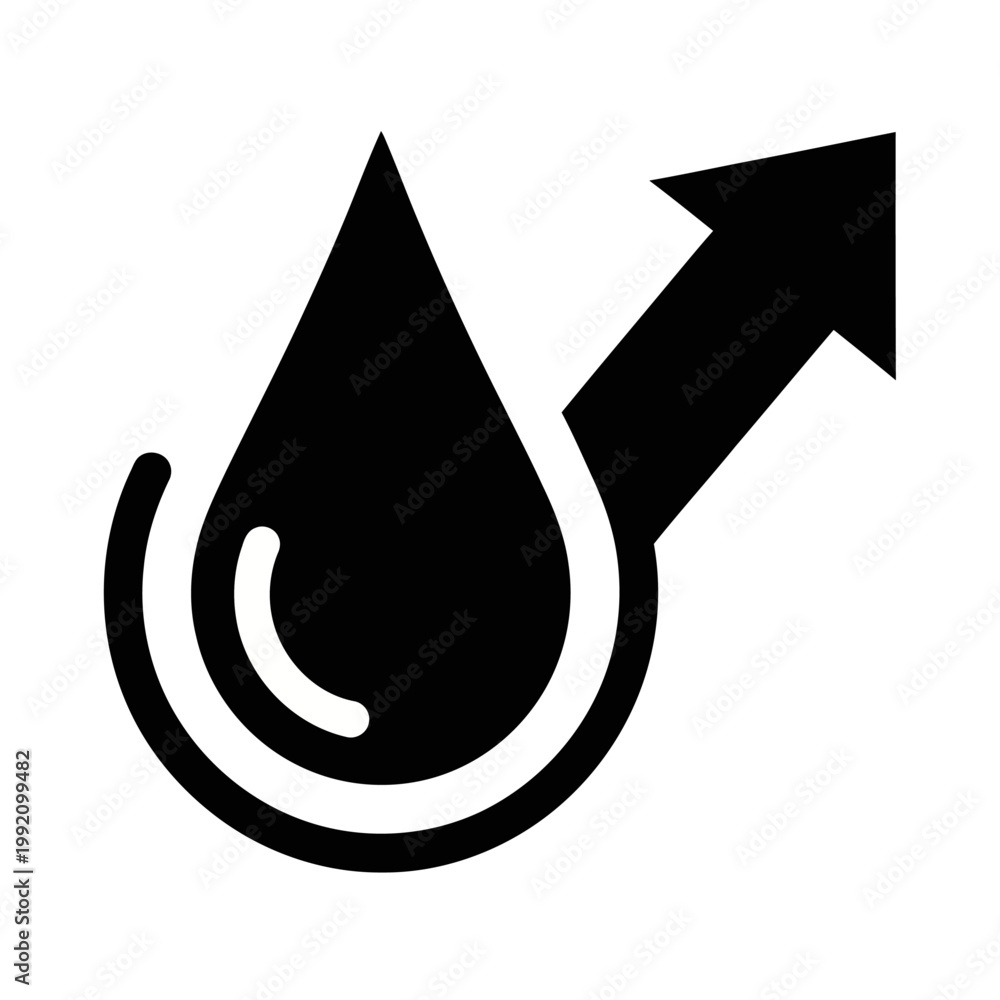 Fototapeta premium Water Drop Icon with Upward Arrow Wetness Indicator and Moisture Absorption Symbol