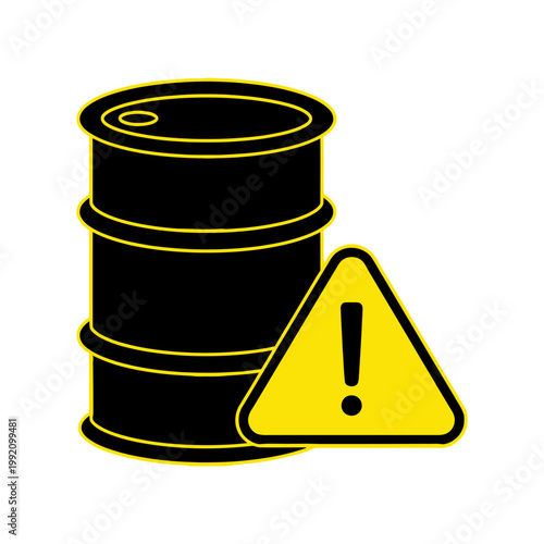 Hazardous Material Barrel with Warning Sign Industrial Safety and Risk Concept