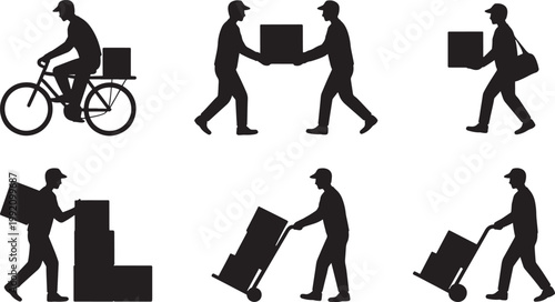 delivery, shipping and moving worker silhouettes
