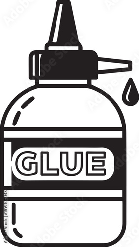 Black and white of a glue bottle with a drop