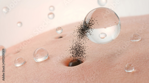 Active cleansing droplet extracts impurities and dirt from deep skin pores.Purifies the complexion and promotes a clear healthy appearance. 3D rendering.