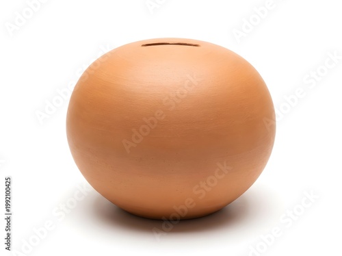 Handcrafted Clay Coin Bank Isolated on White Background