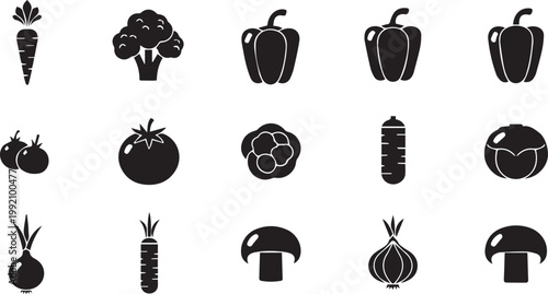 Black silhouette of assorted vegetables and mushrooms