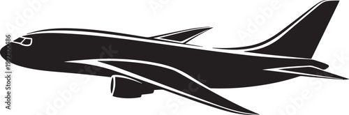 Black silhouette of a jet airplane in flight