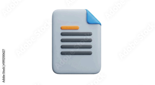 Vector illustration of 3d icon of a document file with text lines on a transparent background