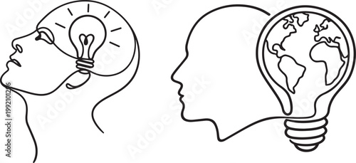 Lightbulb inside head. Creative idea imagination concept for logo