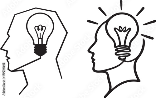 Unique lightbulb in head concept. Creative idea symbol for logo and branding