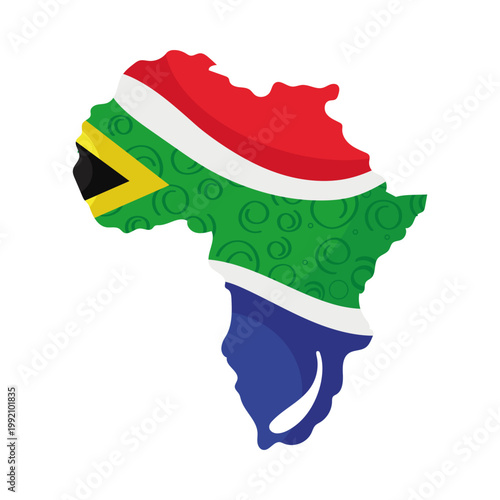 Africa Map Silhouette with Vibrant South African Flag Colors