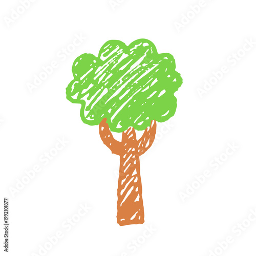 Hand Drawn Green Tree Illustration in Crayon Style